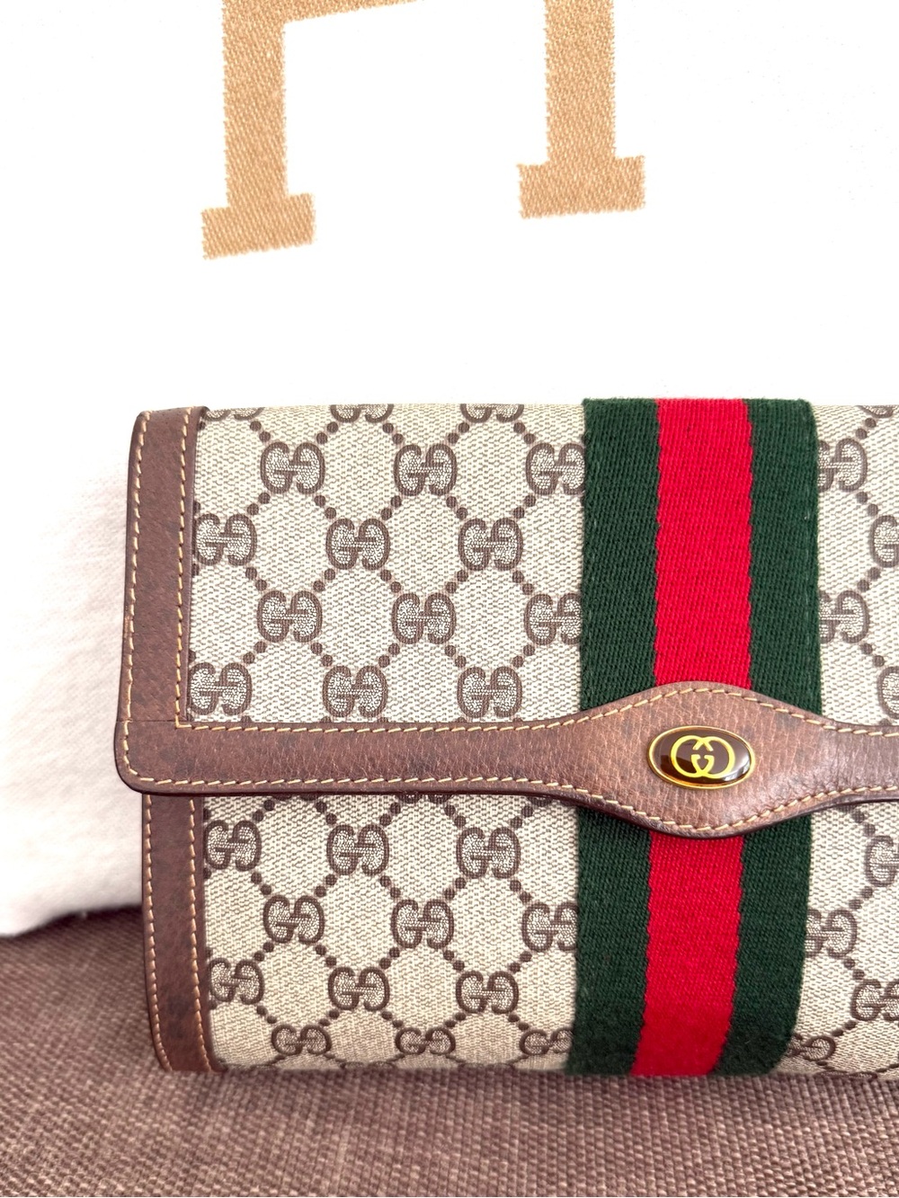 Authentic Gucci supreme monogram canvas clutch bag brown leather - Picture 15 of 16